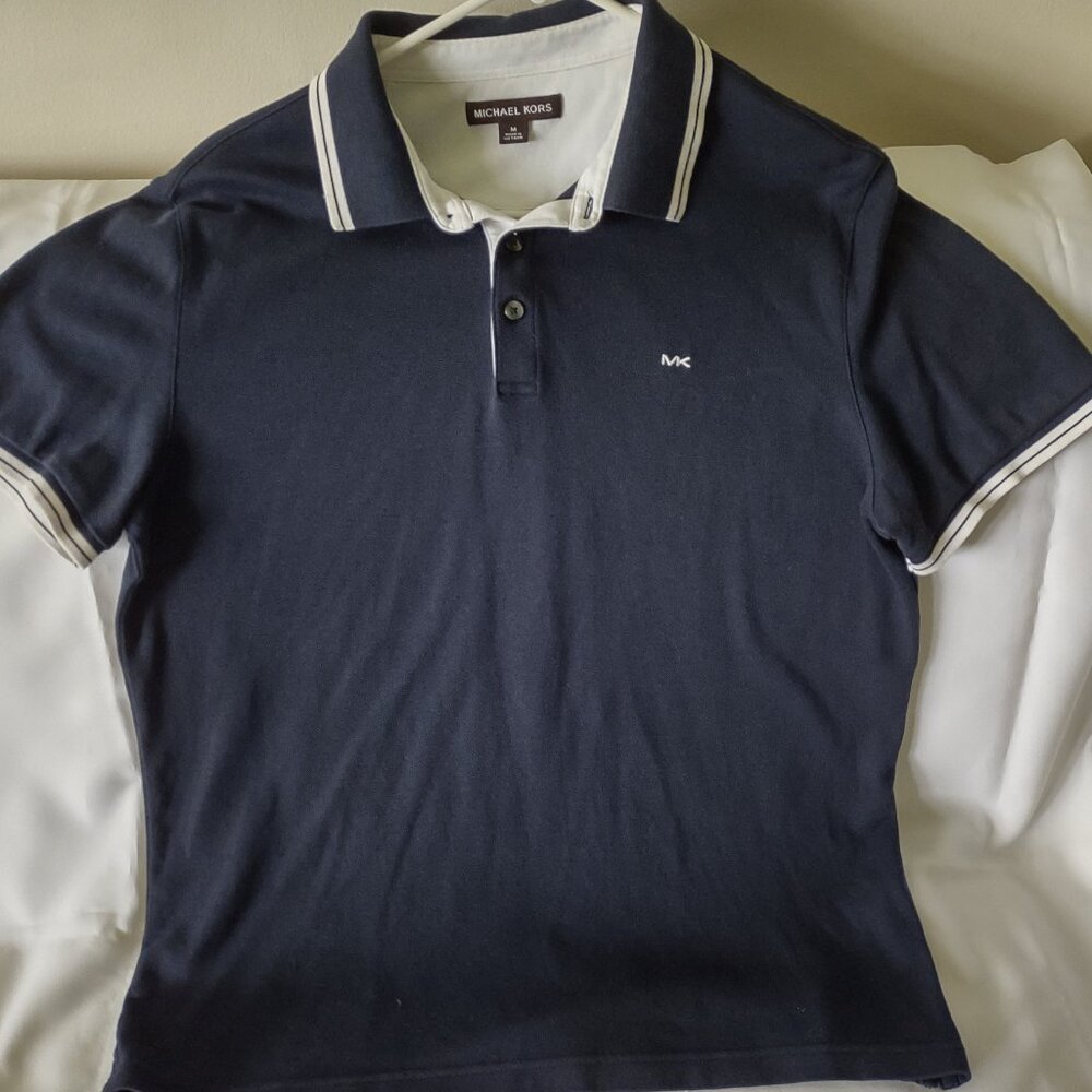 Michael Kors navy blue with white trim polo shirt, size M